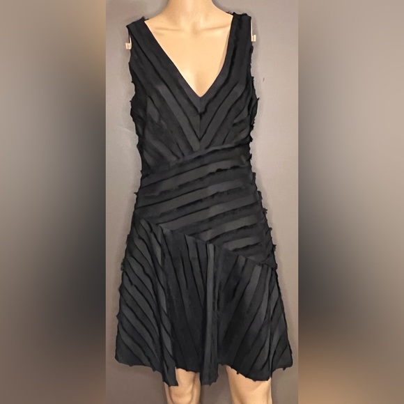 REBECCA TAYLOR Eyelash Stripe Short Black Dress Size 2 - Picture 3 of 9